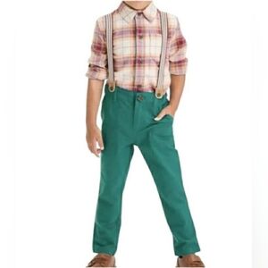 Toddler Boys Cat & Jack Long Sleeve Plaid Shirt Suspenders Pants Size 4T NWT